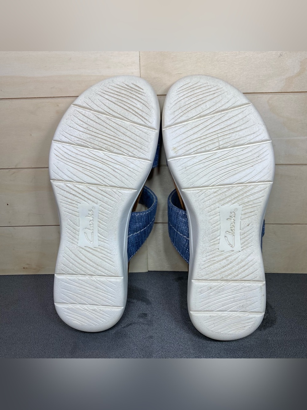 Clarks April Dusk Slide Sandals Women's Size 7.5 N Shoes Blue Silver Slip-Ons - Picture 9 of 11